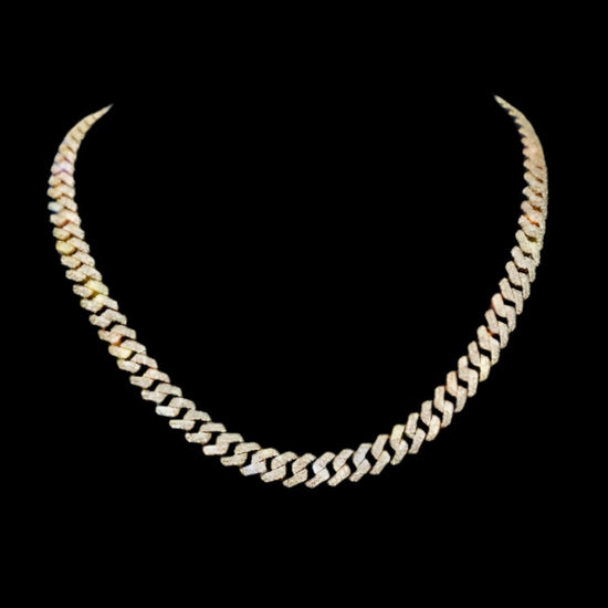 10MM Two Row VVS Moissanite Cuban Chain in Yellow Sterling Silver Close Up View
