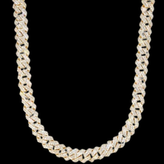 10MM Two Row VVS Moissanite Cuban Chain in Yellow Sterling Silver Front View