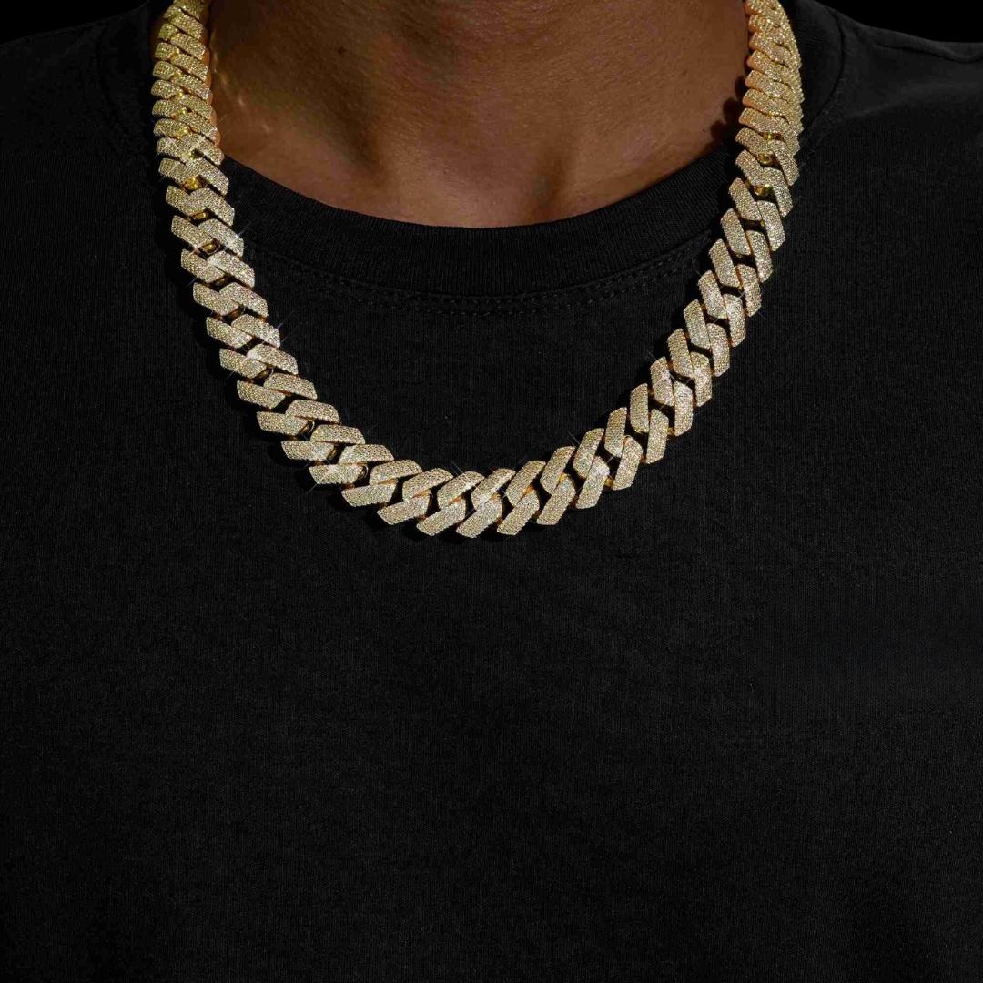 15MM 4-Row Moissanite Cuban Link Chain 14K Gold