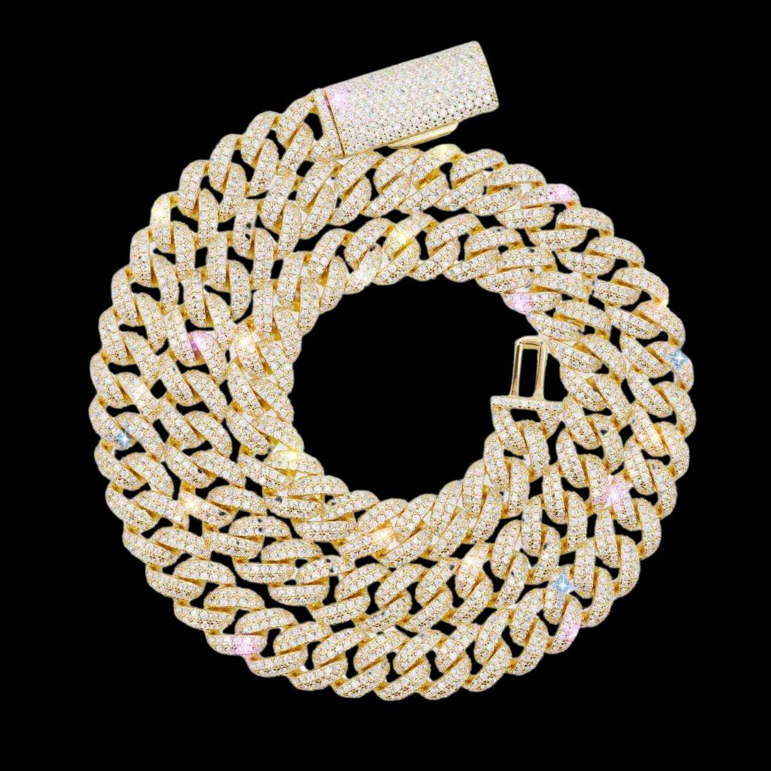 10MM D-E VVS Moissanite Iced Cuban Link Necklace in 14K Gold