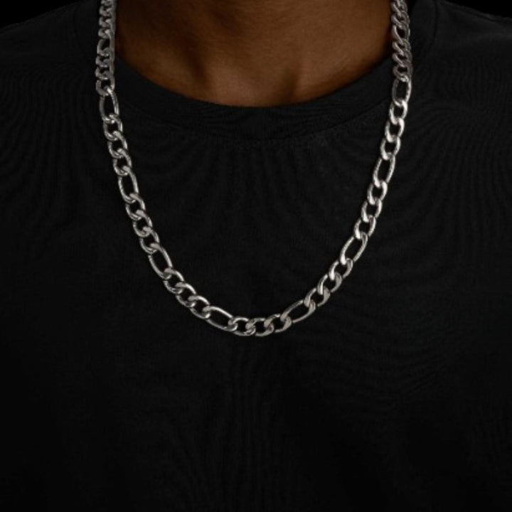 10mm Figaro Chain in 925 Sterling Silver Neck View 
