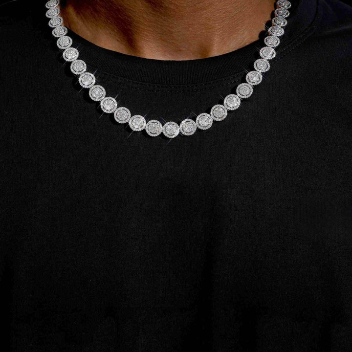 10mm Iced Out Bezel Set Tennis Chain in 14K Gold Neck View 