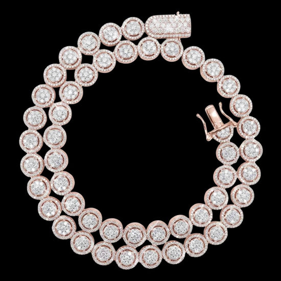 10mm Iced Out Bezel Set Tennis Chain in 14K Rose Gold Close Up Front View