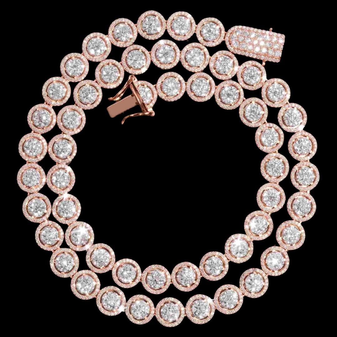 10mm Iced Out Bezel Set Tennis Chain in 14K Rose Gold Full Close Up Front View