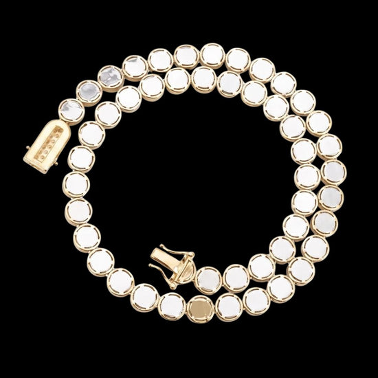 10mm Iced Out Bezel Set Tennis Chain in 14K Yellow Gold Back View