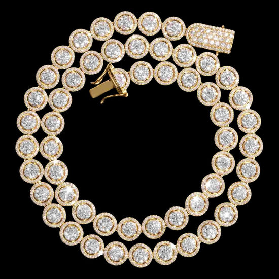 10mm Iced Out Bezel Set Tennis Chain in 14K Yellow Gold Diamond Close Up Front View