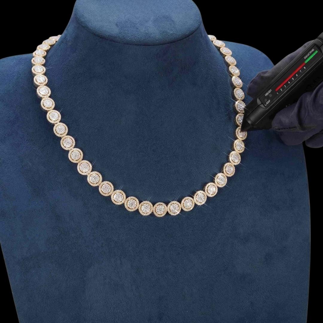10mm Iced Out Bezel Set Tennis Chain in 14K Yellow Gold Diamond Test View