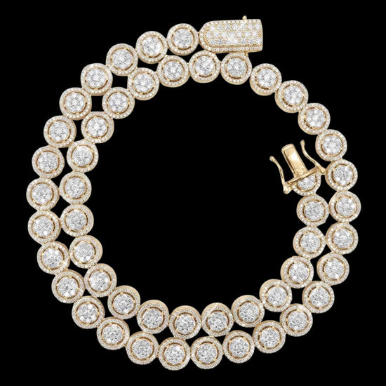 10mm Iced Out Bezel Set Tennis Chain in 14K Yellow Gold Full Close Up View