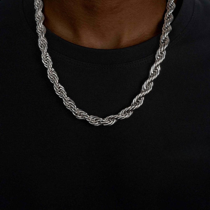 10mm Rope Chain in 925 Sterling Silver Neck View 