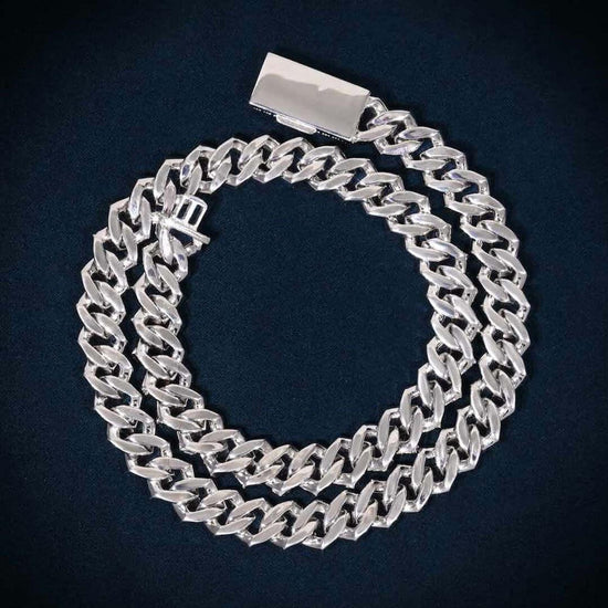 10mm Round Moissanite Cuban Chain in 14K White Gold Back Side View