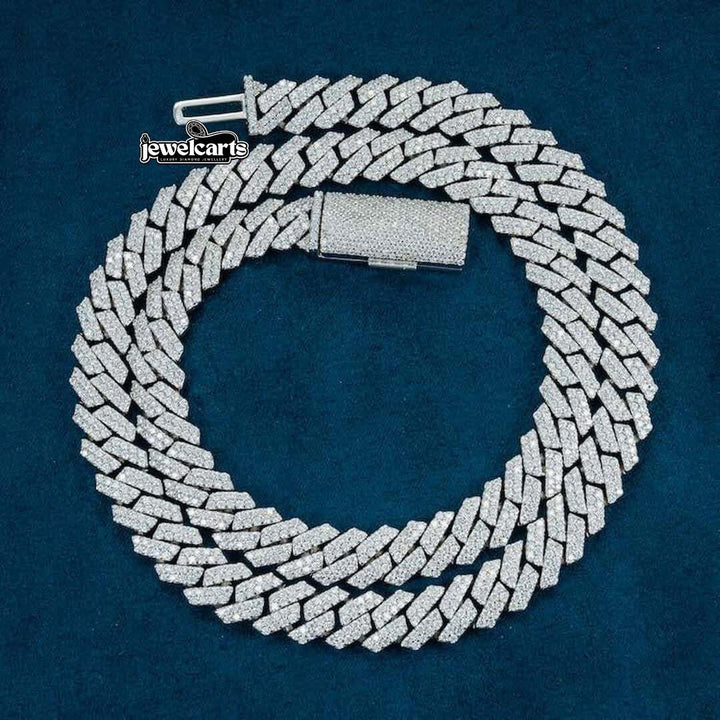 10mm Round Moissanite Cuban Chain in 14K White Gold Front View