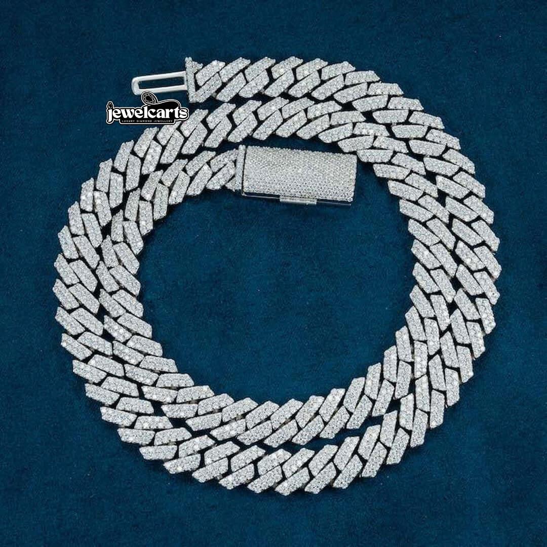 10mm Round Moissanite Cuban Chain in 14K White Gold Front View