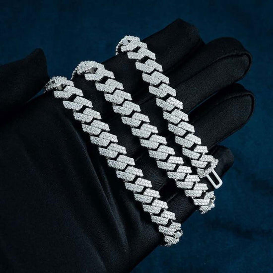 10mm Round Moissanite Cuban Chain in 14K White Gold On Hand View
