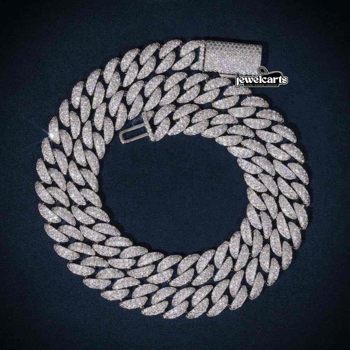 10mm Round Moissanite Cuban Link Chain Glacial in 14K White Gold Front View