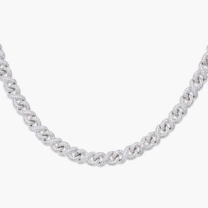 10mm Round Moissanite Cuban Link Chain in 14K White Gold Close Up Front View