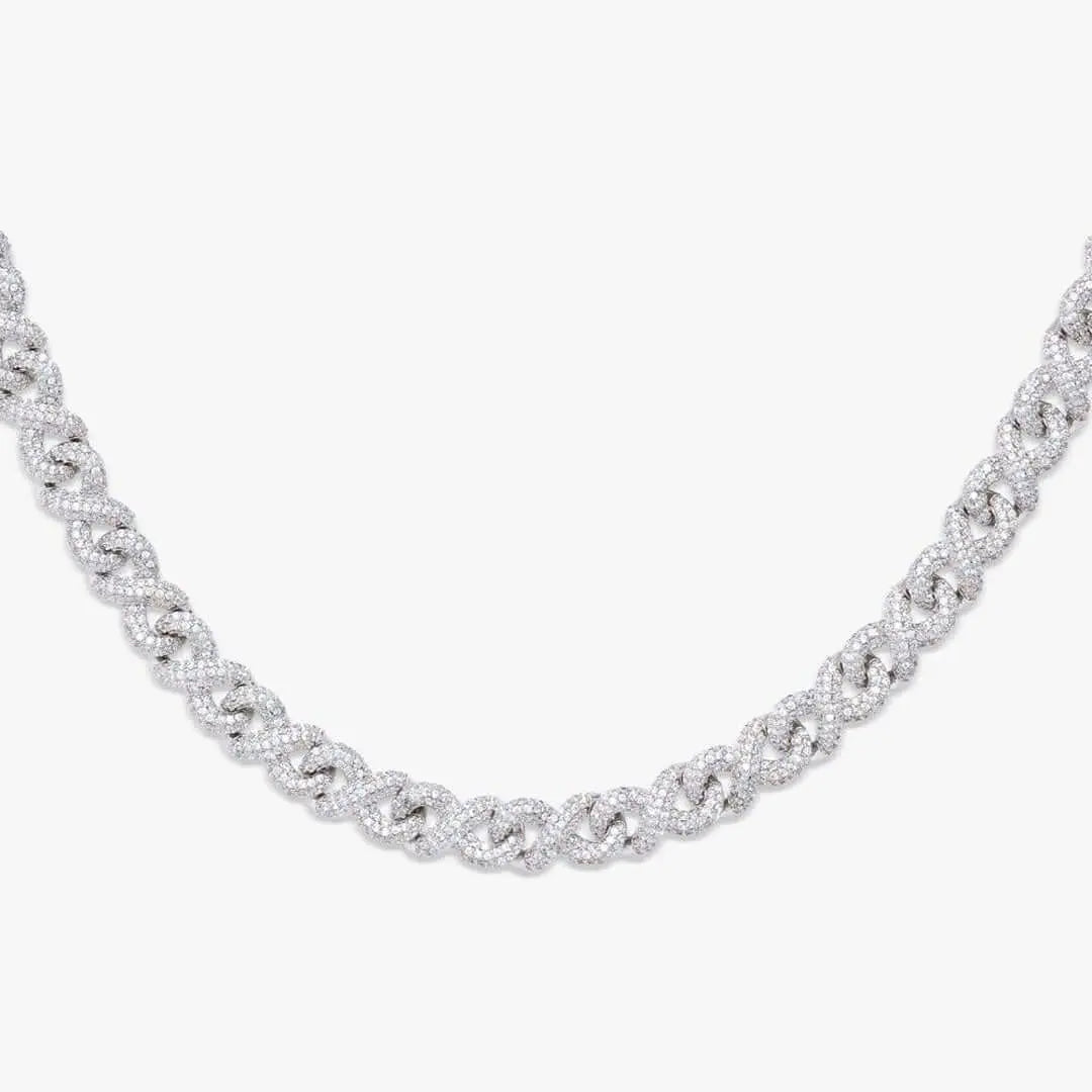 10mm Round Moissanite Cuban Link Chain in 14K White Gold Close Up Front View