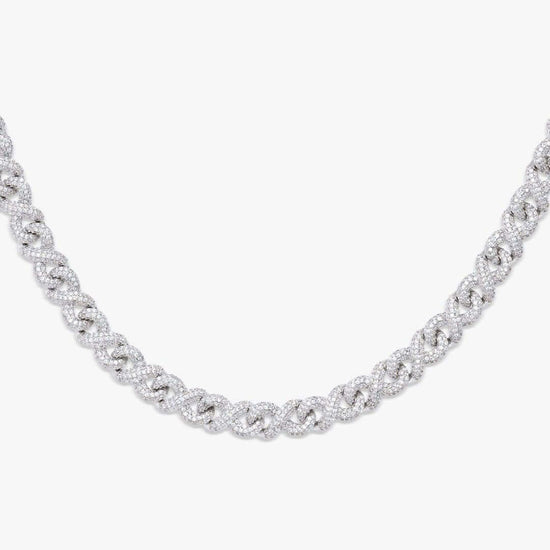 10mm Round Moissanite Cuban Link Chain in 14K White Gold Close Up Front View