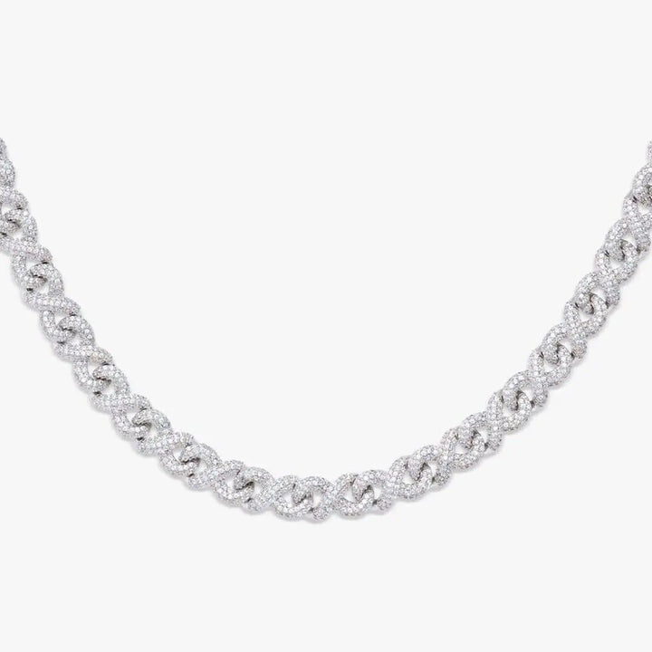 10mm Round Moissanite Cuban Link Chain in 14K White Gold Close Up Front View
