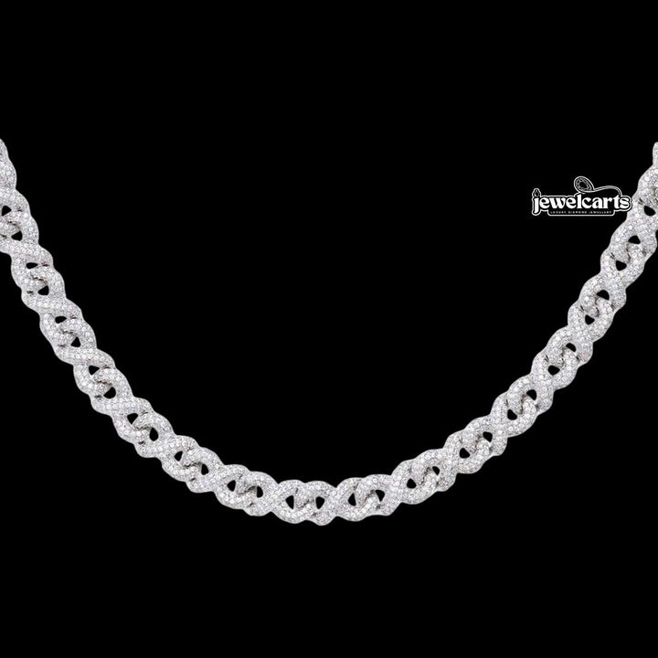 10mm Round Moissanite Cuban Link Chain in 14K White Gold Front View