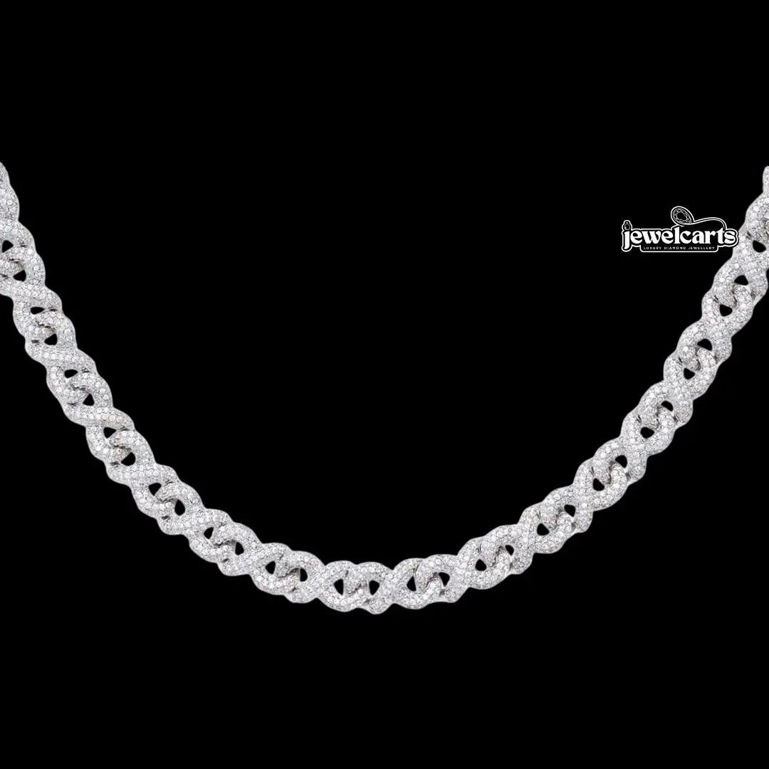 10mm Round Moissanite Cuban Link Chain in 14K White Gold Front View