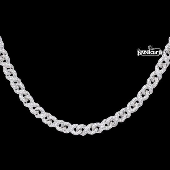 10mm Round Moissanite Cuban Link Chain in 14K White Gold Front View