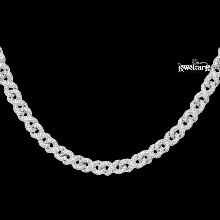 10mm Round Moissanite Cuban Link Chain in 14K White Gold Front View