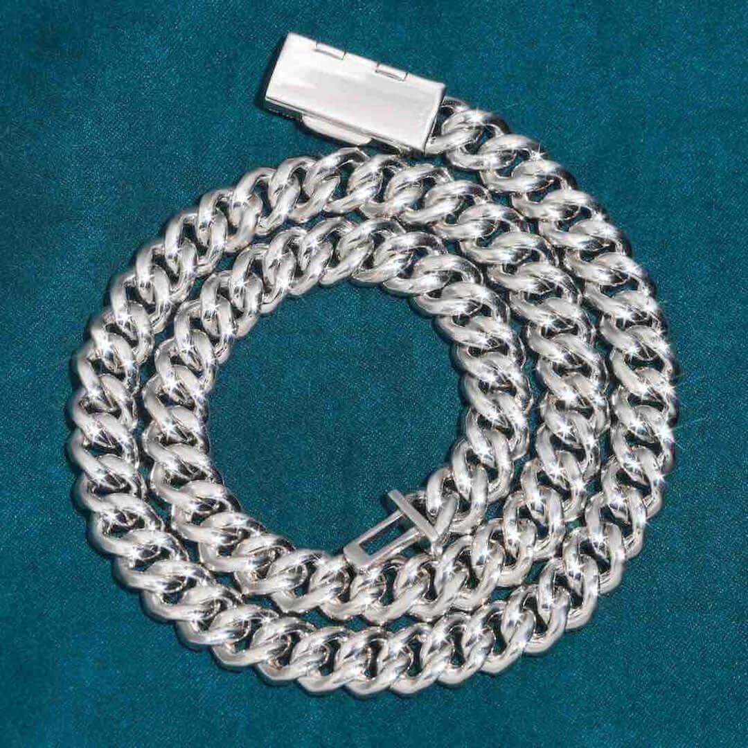 10mm Round Moissanite Cuban Link Frost Chain in 14K White Gold Back Side View