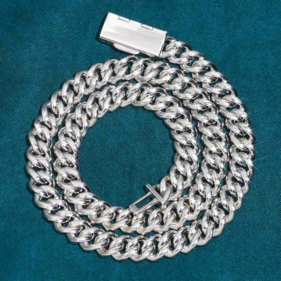 10mm Round Moissanite Cuban Link Frost Chain in 14K White Gold Back Side View