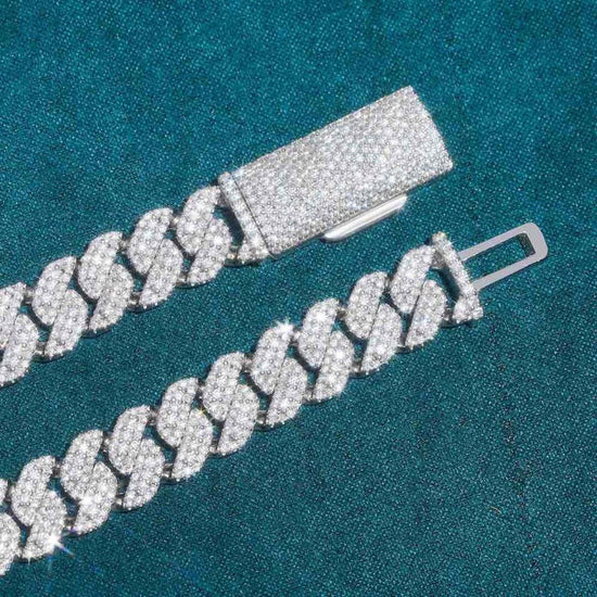 10mm Round Moissanite Cuban Link Frost Chain in 14K White Gold Clasp View