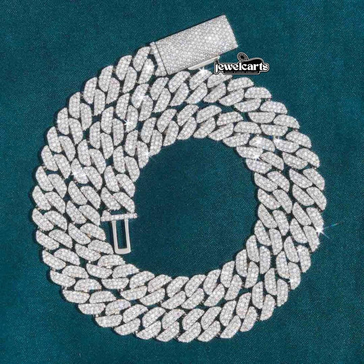 10mm Round Moissanite Cuban Link Frost Chain in 14K White Gold Front View