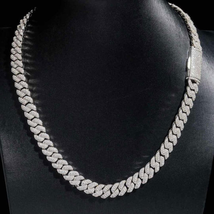 10mm Round Moissanite Cuban Link Frost Chain in 14K White Gold On Neck View 
