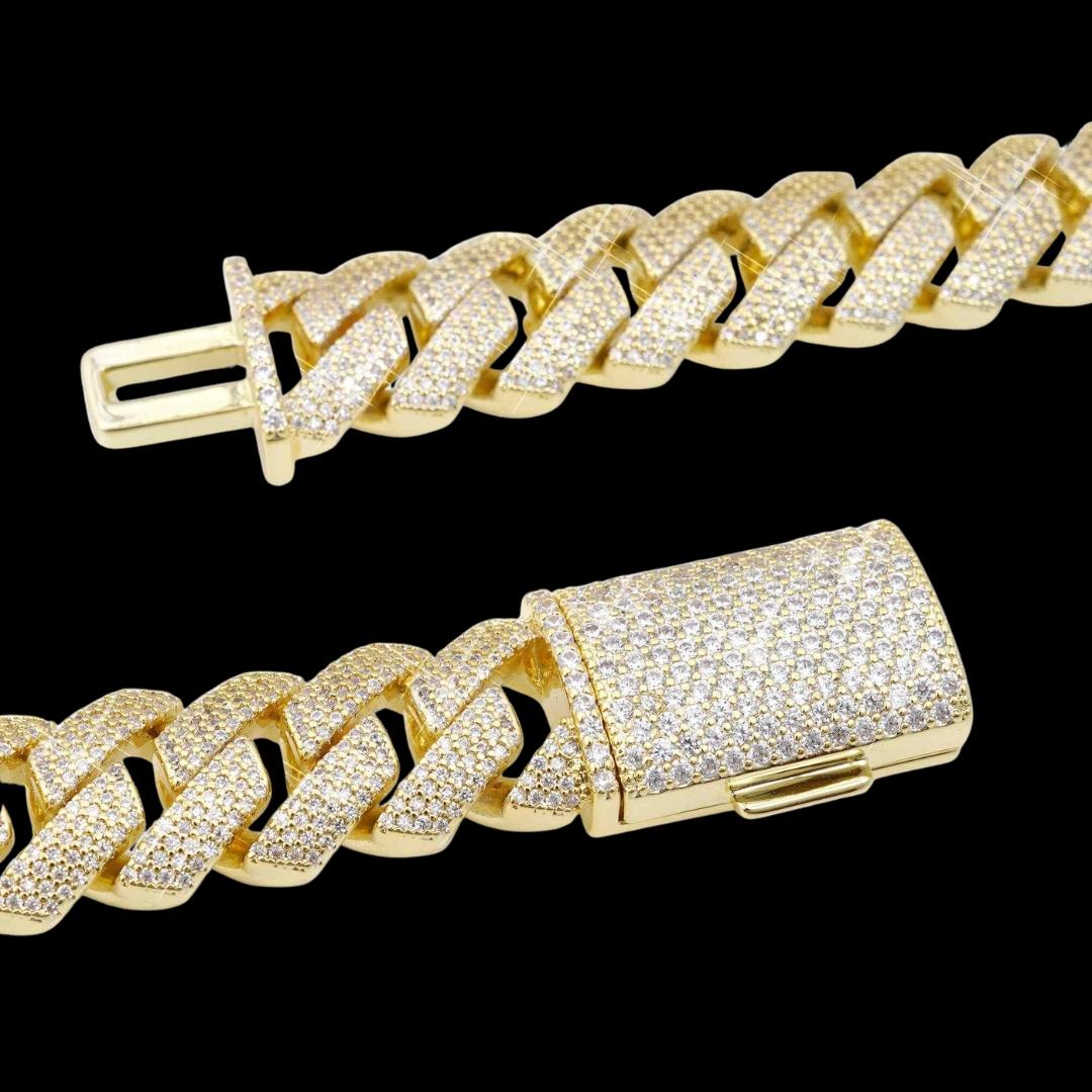 15MM 4-Row Moissanite Cuban Link Chain 14K Gold