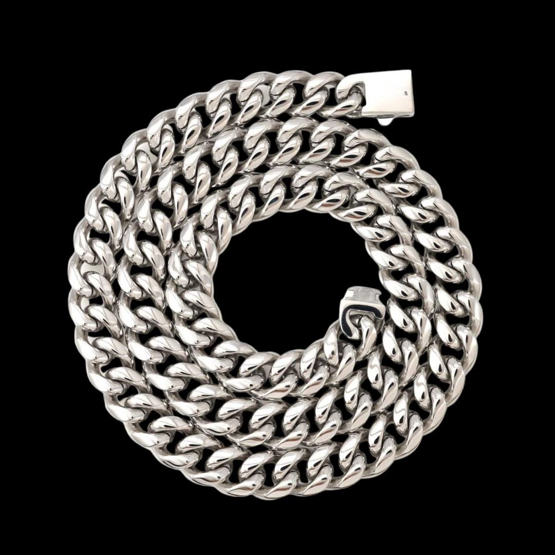 12MM 925 Sterling Silver Cuban Link Chain Full Close Up View