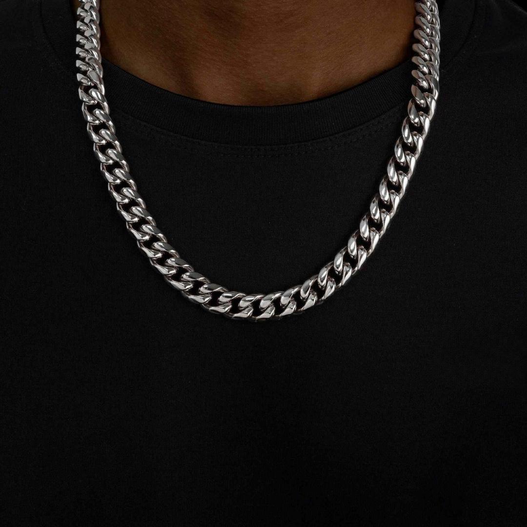 12MM 925 Sterling Silver Cuban Link Chain Neck View 