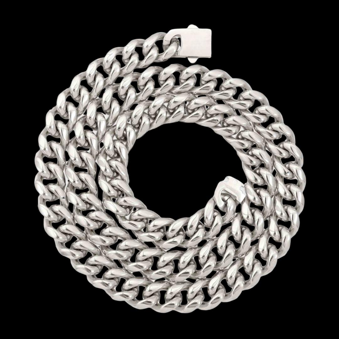 12MM 925 Sterling Silver Wide Cuban Chain Full Close Up View