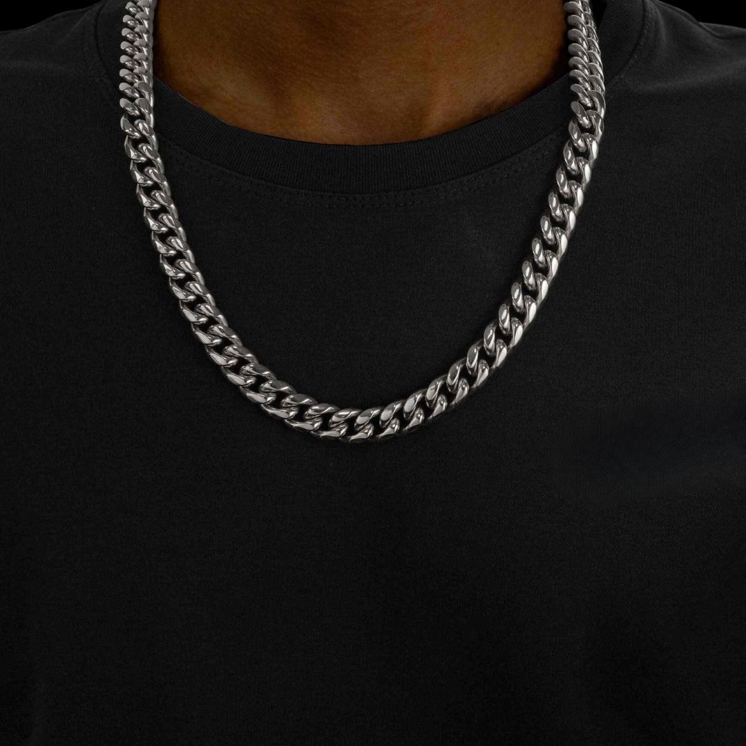 12MM 925 Sterling Silver Wide Cuban Chain Neck View 