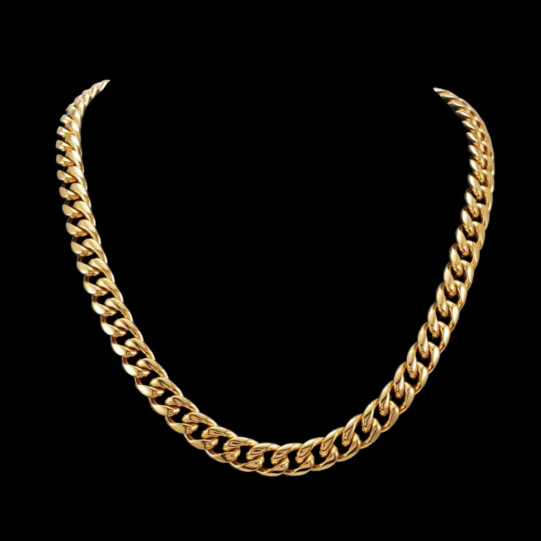 12MM Cuban Link Chain in 14K Yellow Gold Close Up View