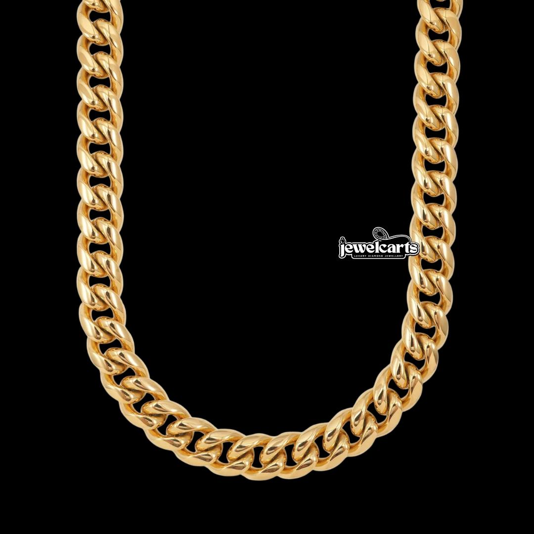 12MM Cuban Link Chain in 14K Yellow Gold Front View