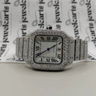 Cartier Santos White Roman Dial Fully Iced Out Moissanite Watch