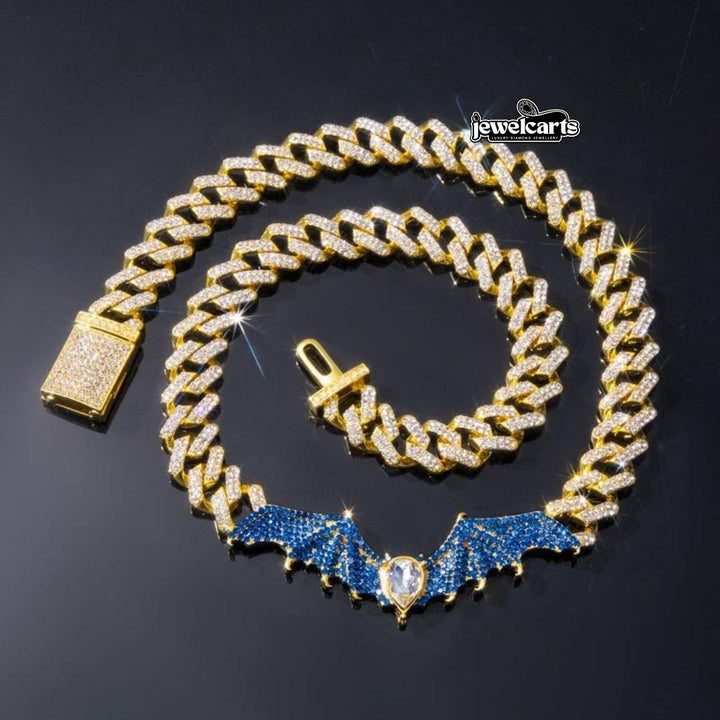 12mm Round Moissanite Cuban Link Chain Batlink in 14K Yellow Gold Front View
