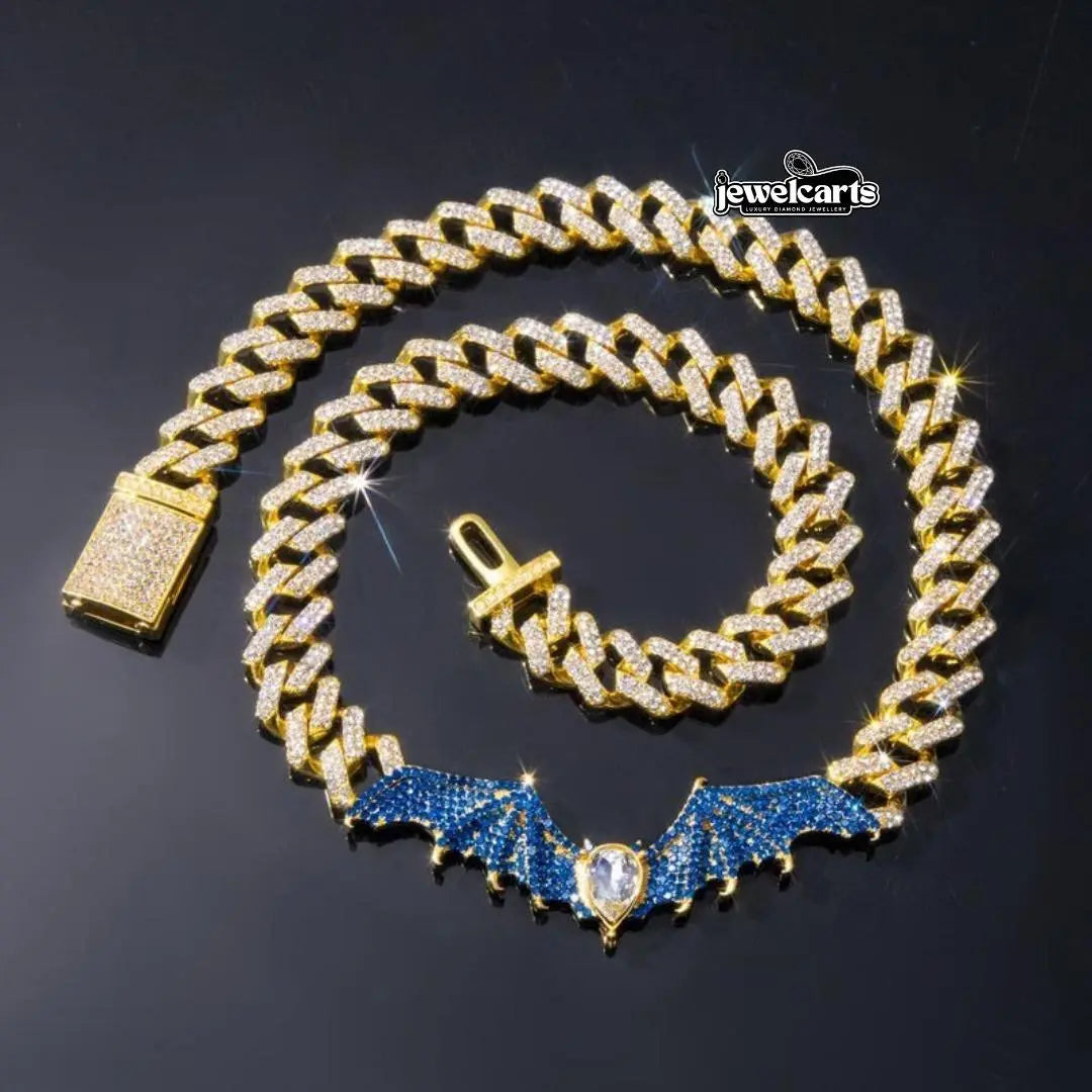 12mm Round Moissanite Cuban Link Chain Batlink in 14K Yellow Gold Front View