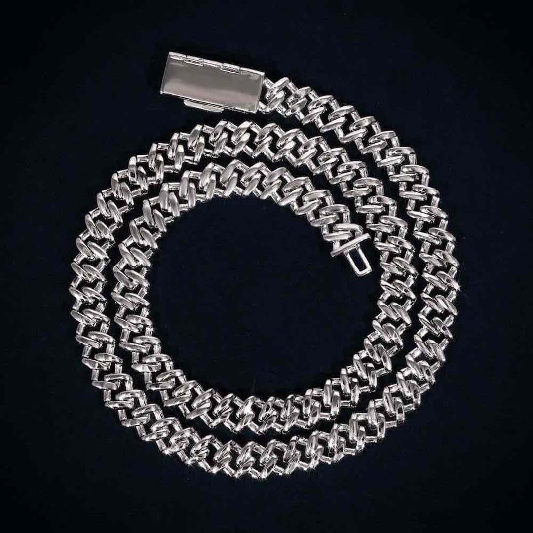 12mm Round Moissanite Cuban Link Chain in 14K Gold Back Side View