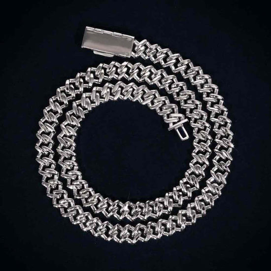 12mm Round Moissanite Cuban Link Chain in 14K Gold Back Side View