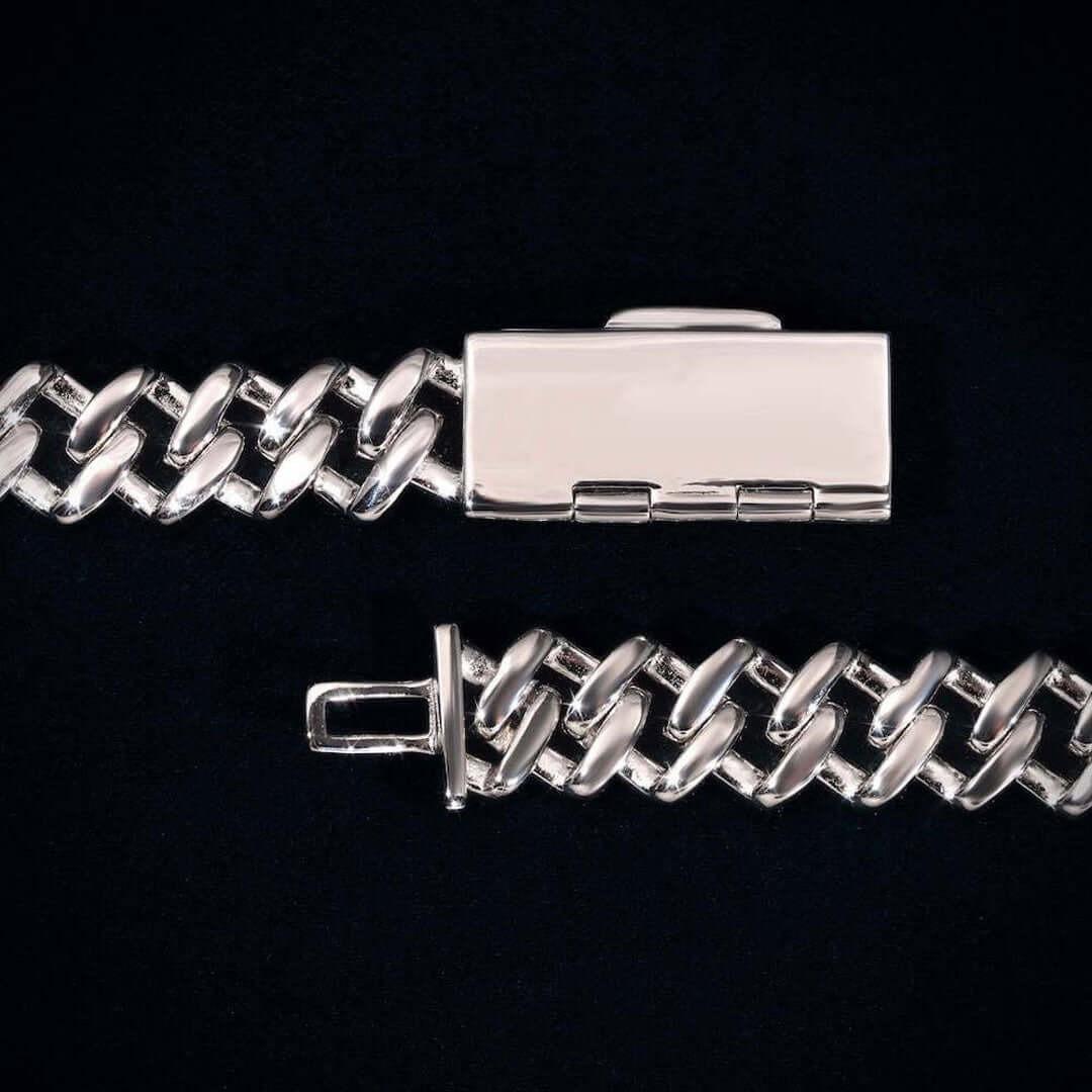 12mm Round Moissanite Cuban Link Chain in 14K Gold Clasp View