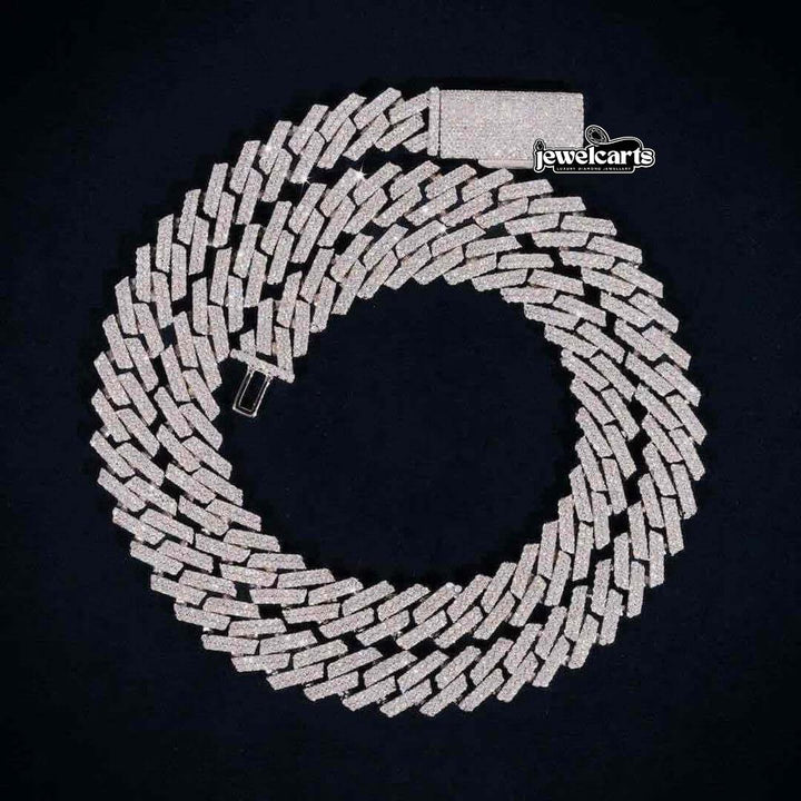 12mm Round Moissanite Cuban Link Chain in 14K Gold Front View