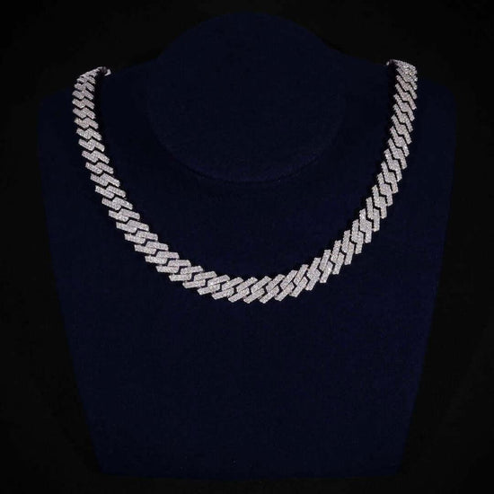 12mm Round Moissanite Cuban Link Chain in 14K Gold On Neck View 