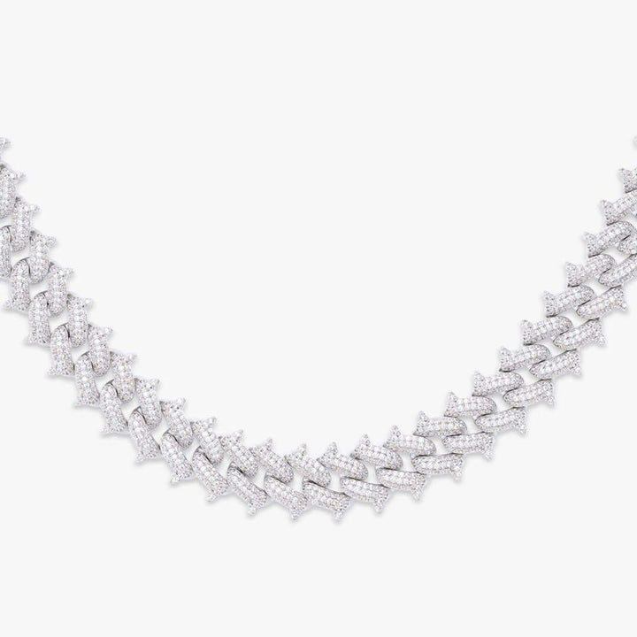 12mm Round Moissanite Cuban Link Chain in 14K White Gold Close Up Front View