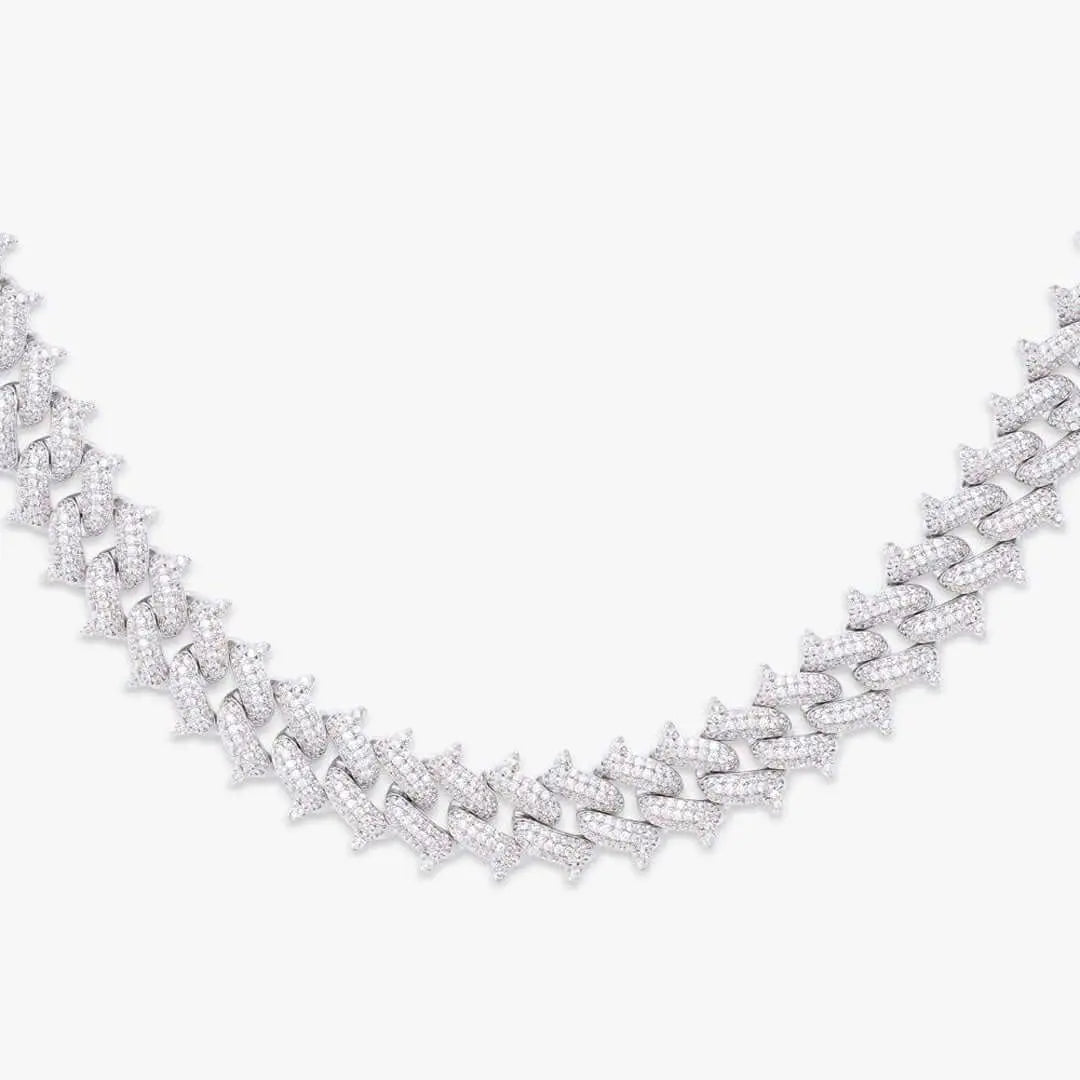 12mm Round Moissanite Cuban Link Chain in 14K White Gold Close Up Front View
