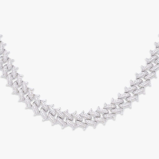 12mm Round Moissanite Cuban Link Chain in 14K White Gold Close Up Front View