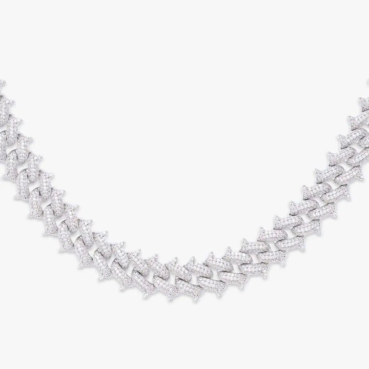 12mm Round Moissanite Cuban Link Chain in 14K White Gold Close Up Front View